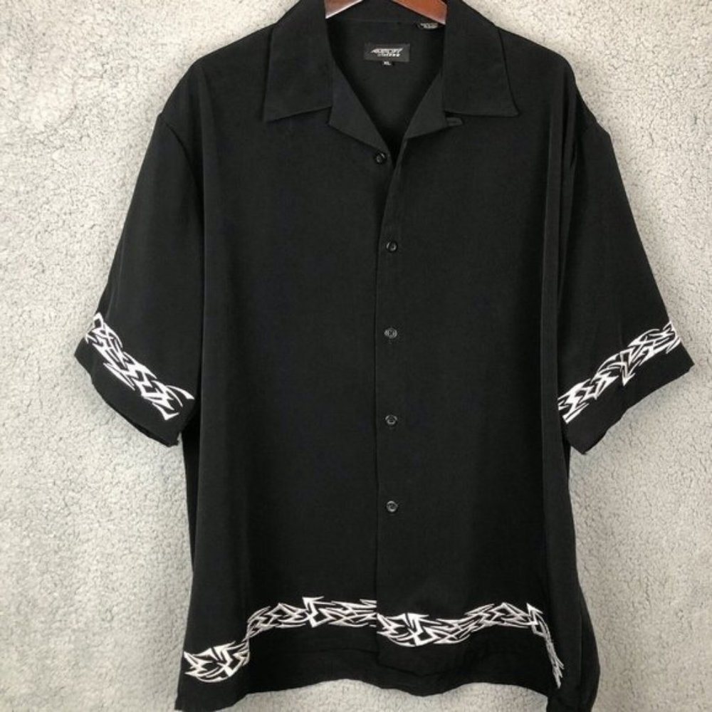 Amplify Vintage Shirt Mens XL Button Up Short Sleeve Embroidered Tribal Stitch